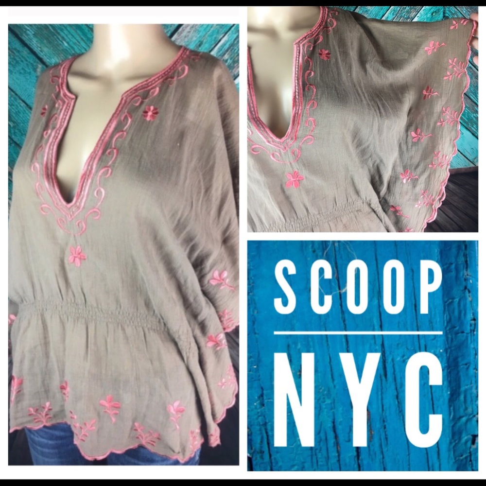 Scoop NYC Embroidered Batwing Top